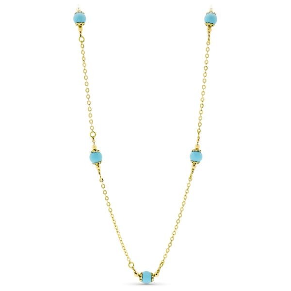 18K COLLAR ORO AMARILLO BOLAS TURQUESA 50 CM