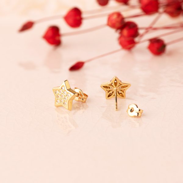 18K PENDIENTES ORO AMARILLO ESTRELLAS CON CIRCONITA 9X9 MM. CIERRE PRESION - Imagen 2