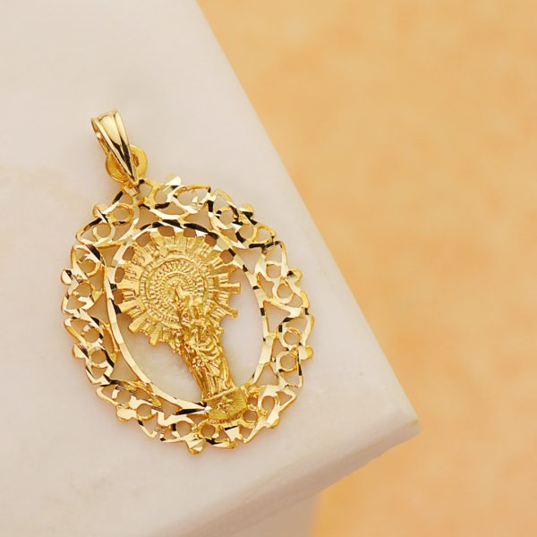 18K MEDALLA ORO AMARILLO VIRGEN DEL PILAR ORLA 28X21 MM - Imagen 2