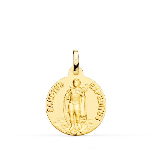 18K MEDALLA ORO AMARILLO -SANCTUS EXPEDITUS- LISA MATIZADA 18 MM