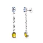 18K PENDIENTES ORO BLANCO PIEDRAS AGUAMARINA Y TOPACIO AMBAR CIERRE PRESION