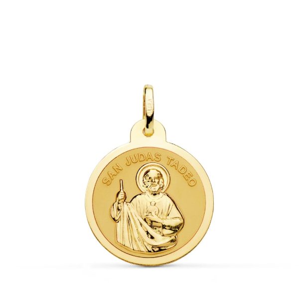 18K MEDALLA ORO AMARILLO SAN JUDAS TADEO EN BRILLO 16 MM
